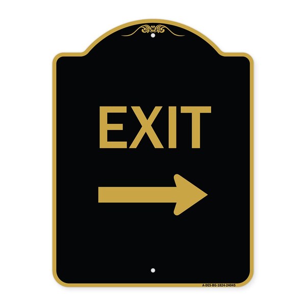 Signmission Designer Series Exit W/ Right Arrow 3, Black & Gold Aluminum Sign, 18" H, 24" L, BG-1824-24045 A-DES-BG-1824-24045 - main